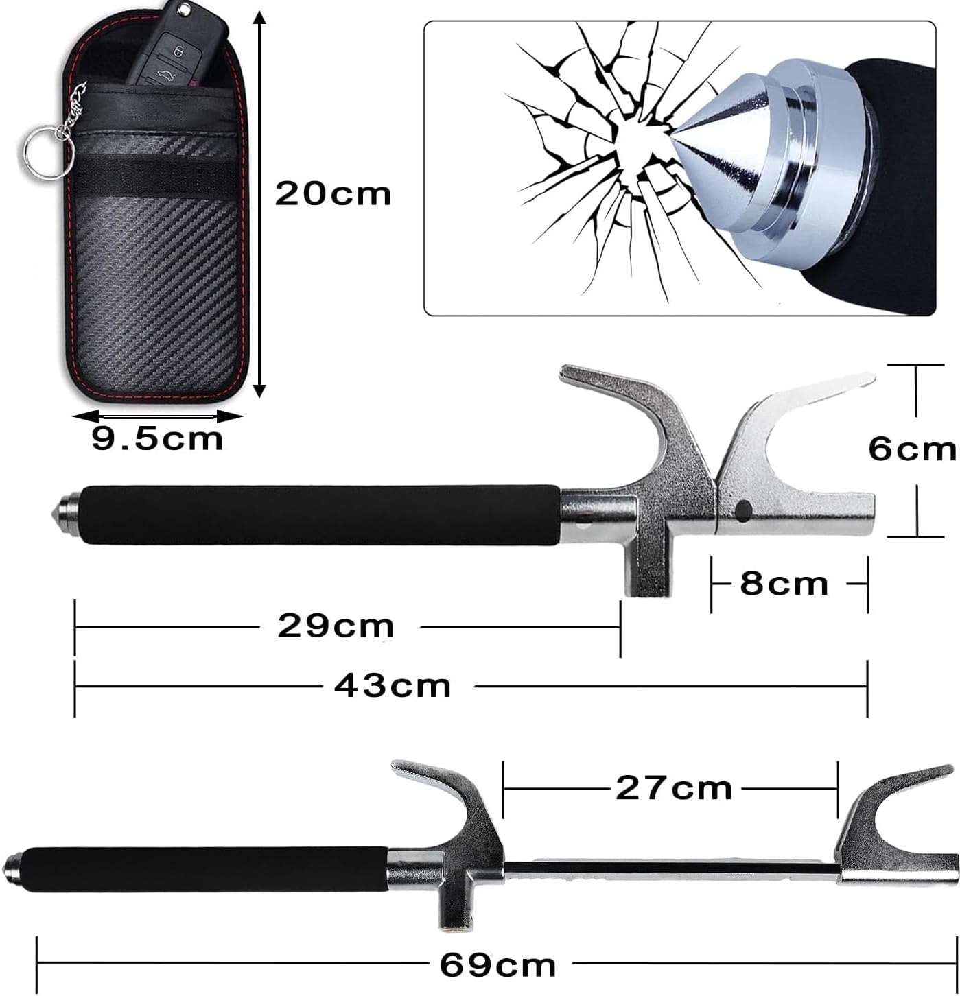 Detalle 2 de BURNTOP Heavy Duty Steering Wheel Lock with 3 Laser Keys + RFID Key Signal Blocker Pouch