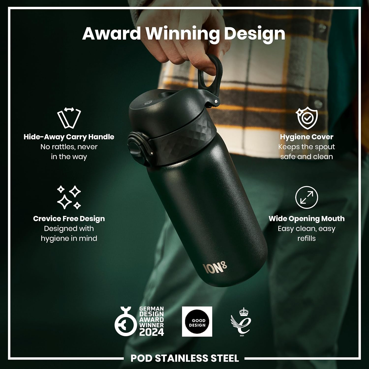 Detalle 2 de ION8 Lightweight Steel Kids Water Bottle (400ml/13oz) – Leakproof, Non-Insulated & Dishwasher Safe