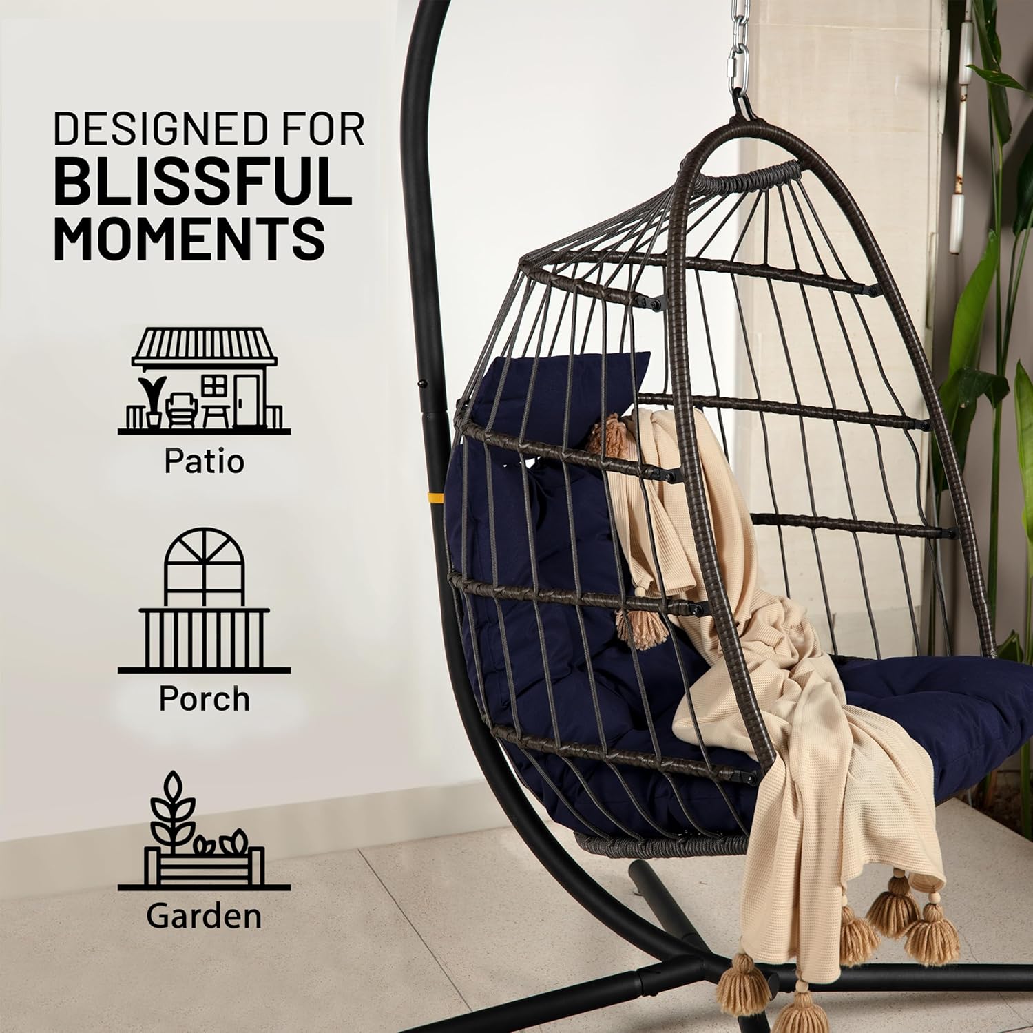 Thumbnail 4 de SereneLife Foldable Egg Chair 158 kg