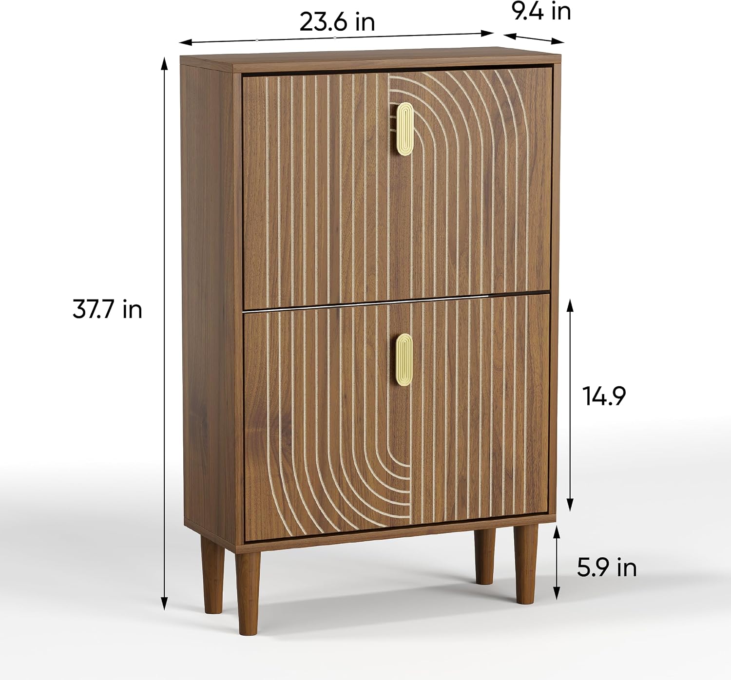 Detalle 2 de Morwdxef WoodenShoeCabinet Shoe Cabinet, 2 Flip Drawers, 23.6" Wide, Walnut