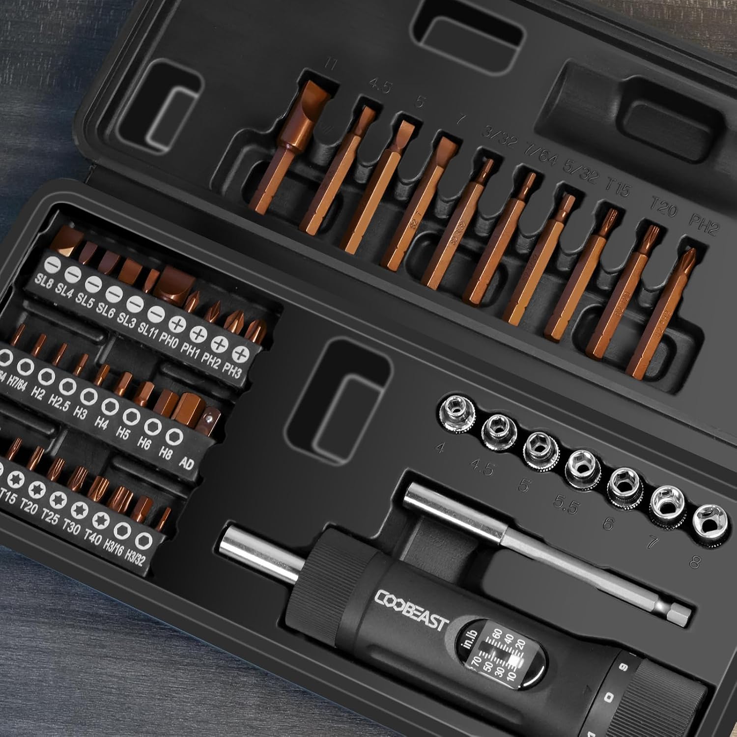 Detalle 2 de coobeast S2 49-Piece Torque Screwdriver Set, 1/4-Inch Drive, 10–70 in-lb