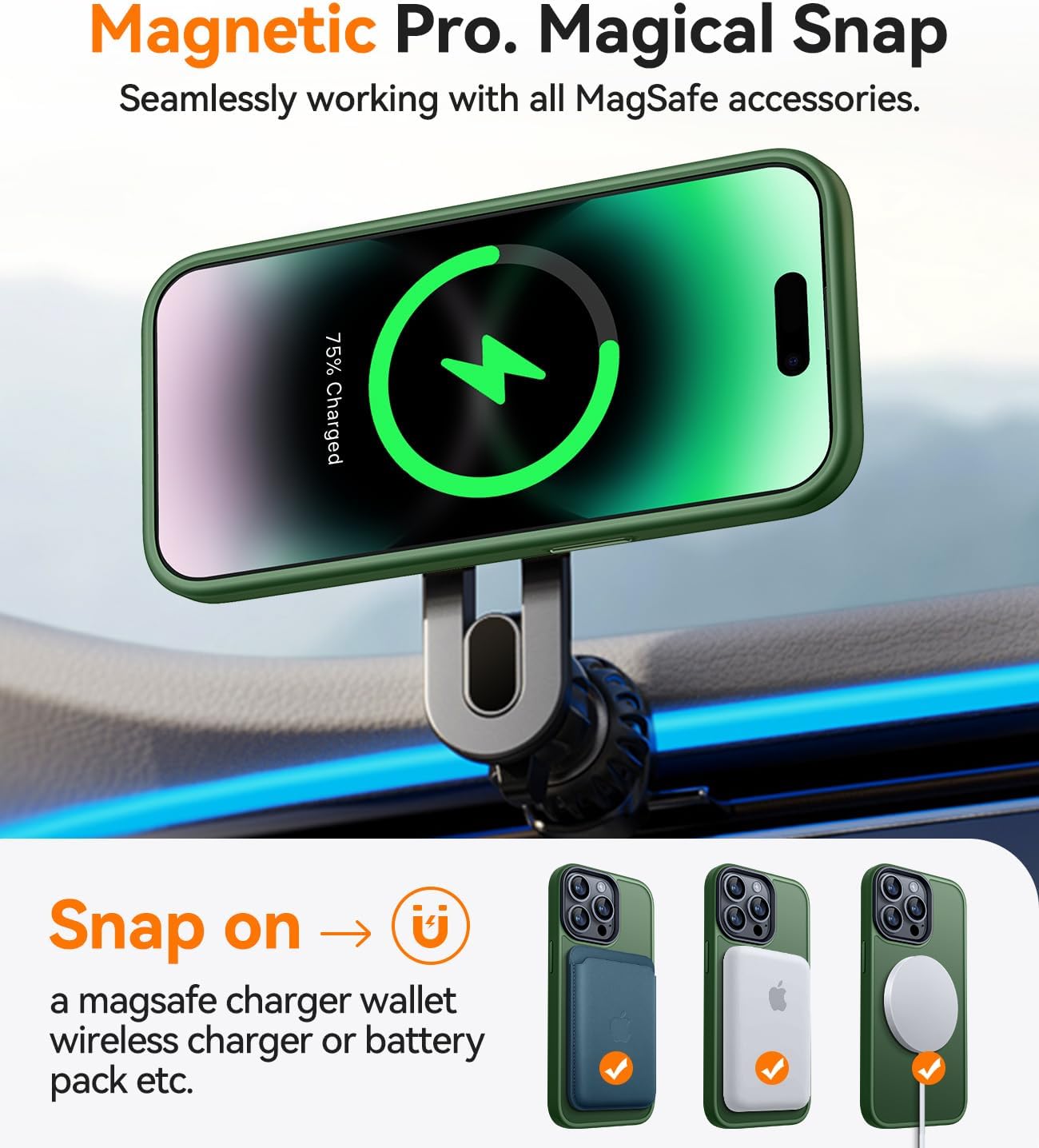Detalle de CANSHN Cover Magnetica Opaca per iPhone 14 Pro – Verde Scuro, MagSafe, Protezione Antiurto e Materiale Bayer