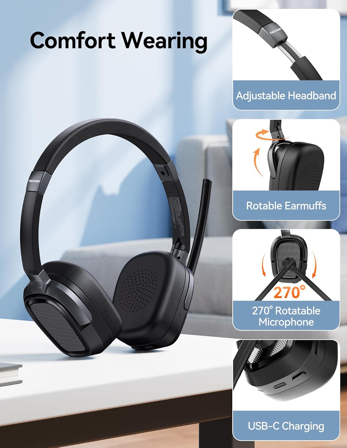 Detalle 2 de TECKNET 6.0 Bluetooth Headset 50H playtime