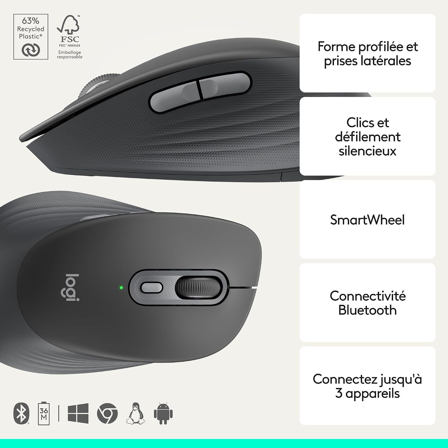 Detalle de Logitech Signature Comfort Plus MK880 toetsenbord- en muisset met AZERTY en polssteun