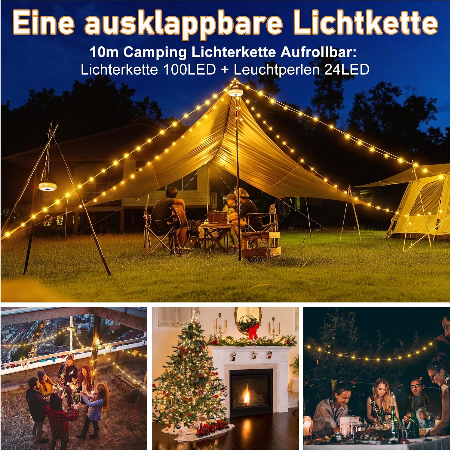 Thumbnail 6 de HeiPard Camping Lichterkette Aufrollbar 10 m – 3-in-1 Campinglampe mit Powerbank, 8 Beleuchtungsmodi und IP44