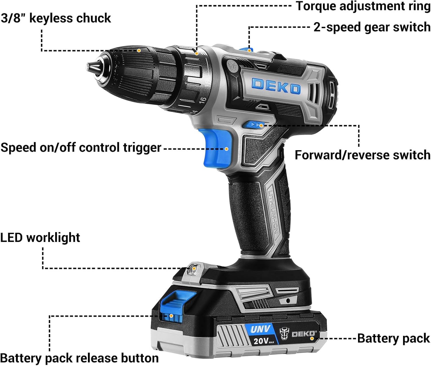 Thumbnail 1 de DEKOPRO 20V Cordless Drill Kit for Women — Portable, Practical Power Drill with Battery and Charger