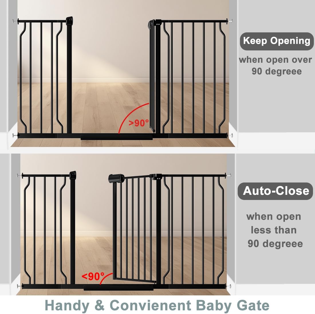 Detalle 2 de Fairy Baby W046Black Extra-Wide Baby Gate, 53–57.5-Inch Pressure-Mounted