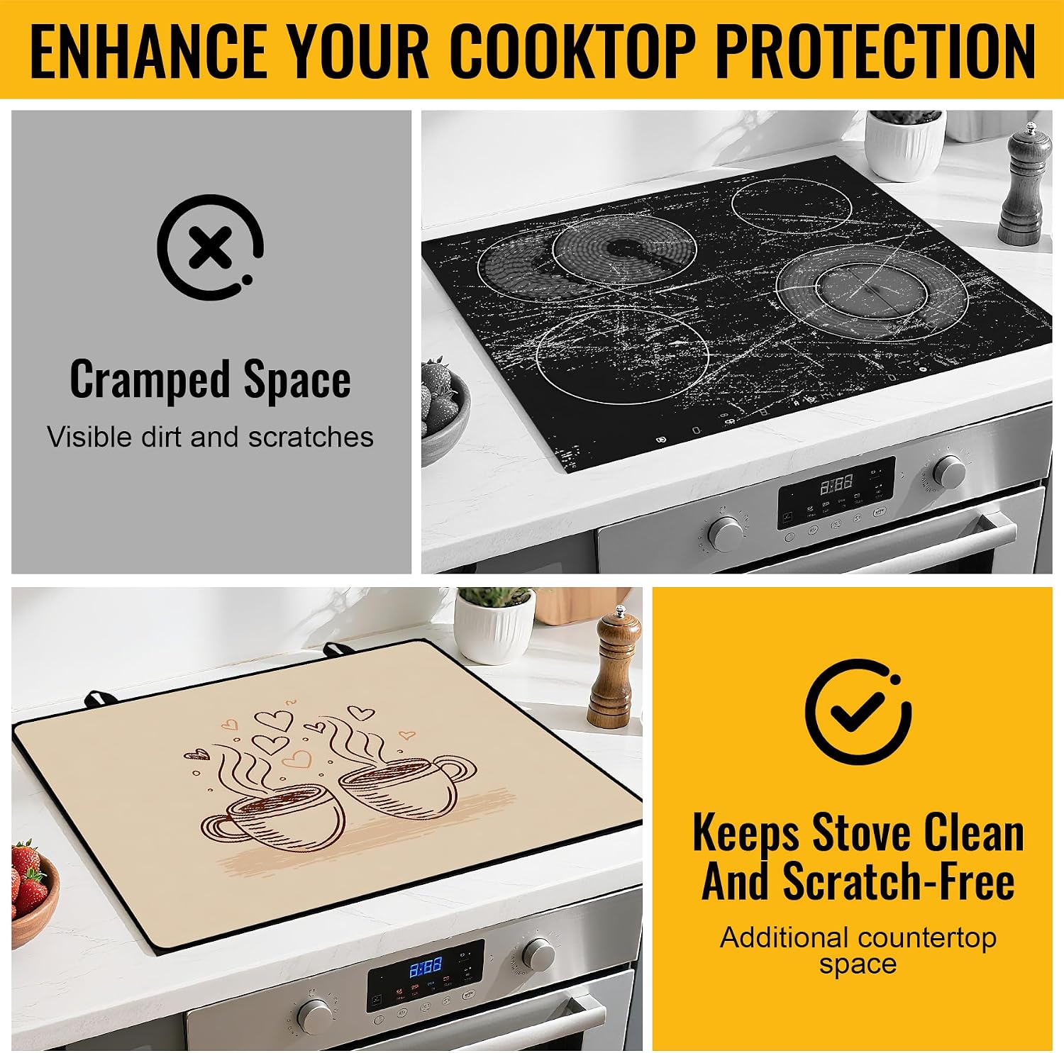 Detalle 1 de NYZE ZTD006 Wood Coffee Stove Cover, 28 x 20-Inch Non-Slip Cooktop Mat