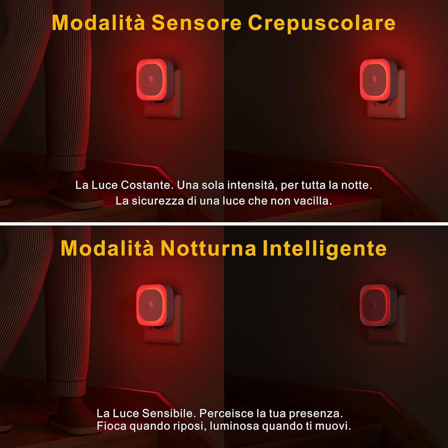 Thumbnail 2 de YUNLEX Luce notturna da presa con sensore di movimento e dimmer [2 pezzi] — rosso
