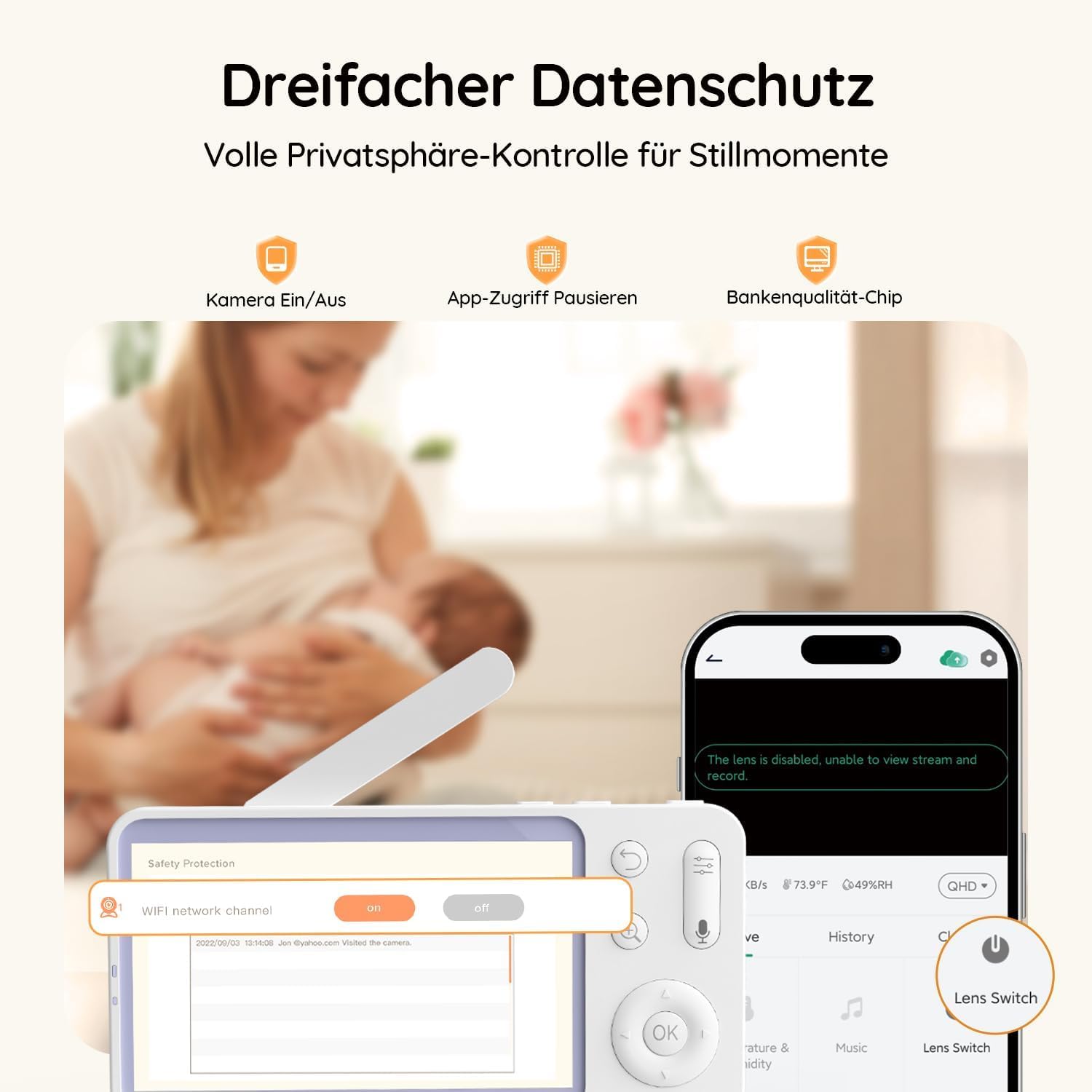 Thumbnail 5 de BOIFUN 2026 2K/3MP Babyphone mit Kamera – 5" Monitor, Nachtansicht und 360° Auto-Tracking