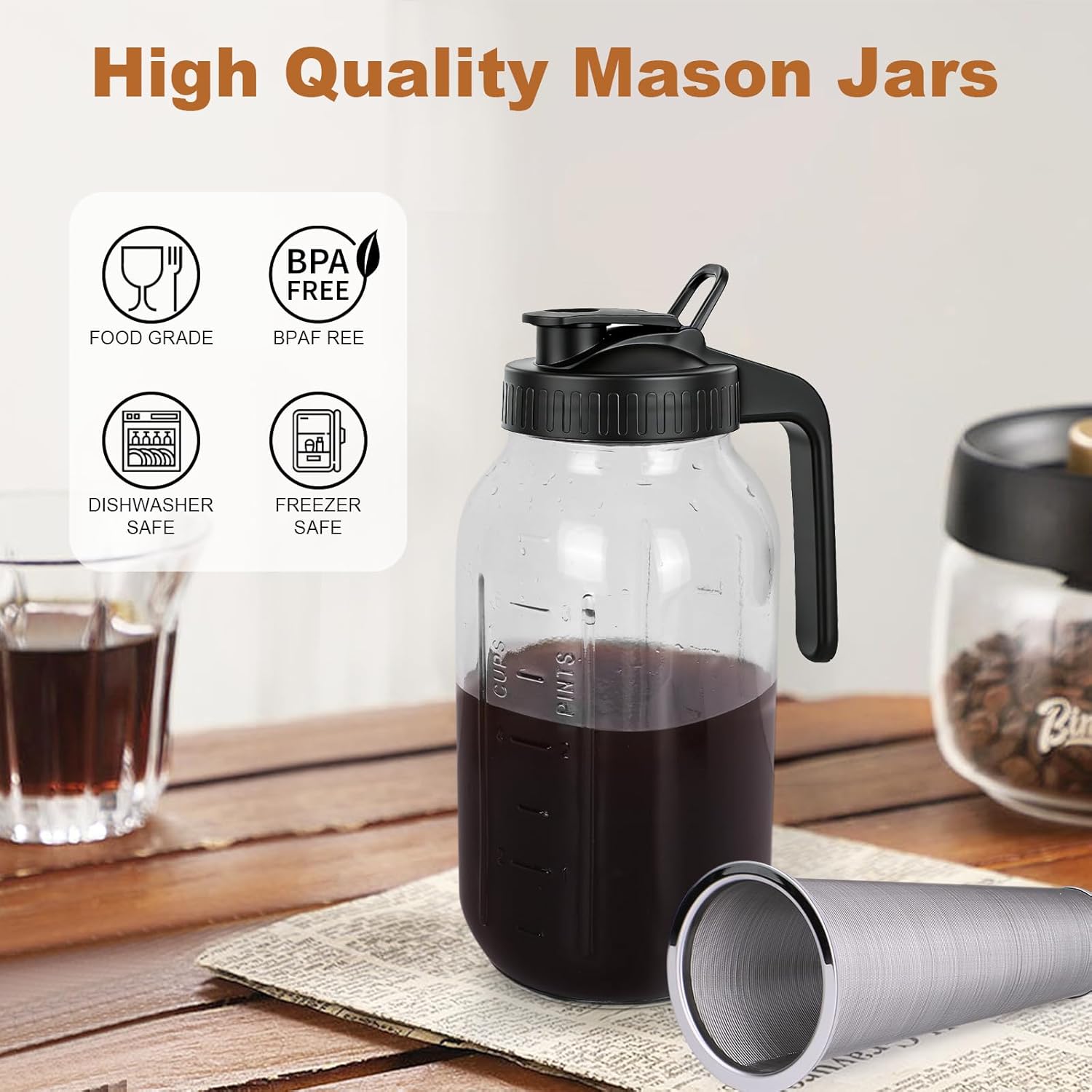 Thumbnail 2 de 64 oz Mason Jar Cold Brew Coffee Maker 🍶
