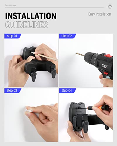 Thumbnail 6 de Donner Paquete de 2 colgadores de pared para guitarra con bloqueo automático — negro