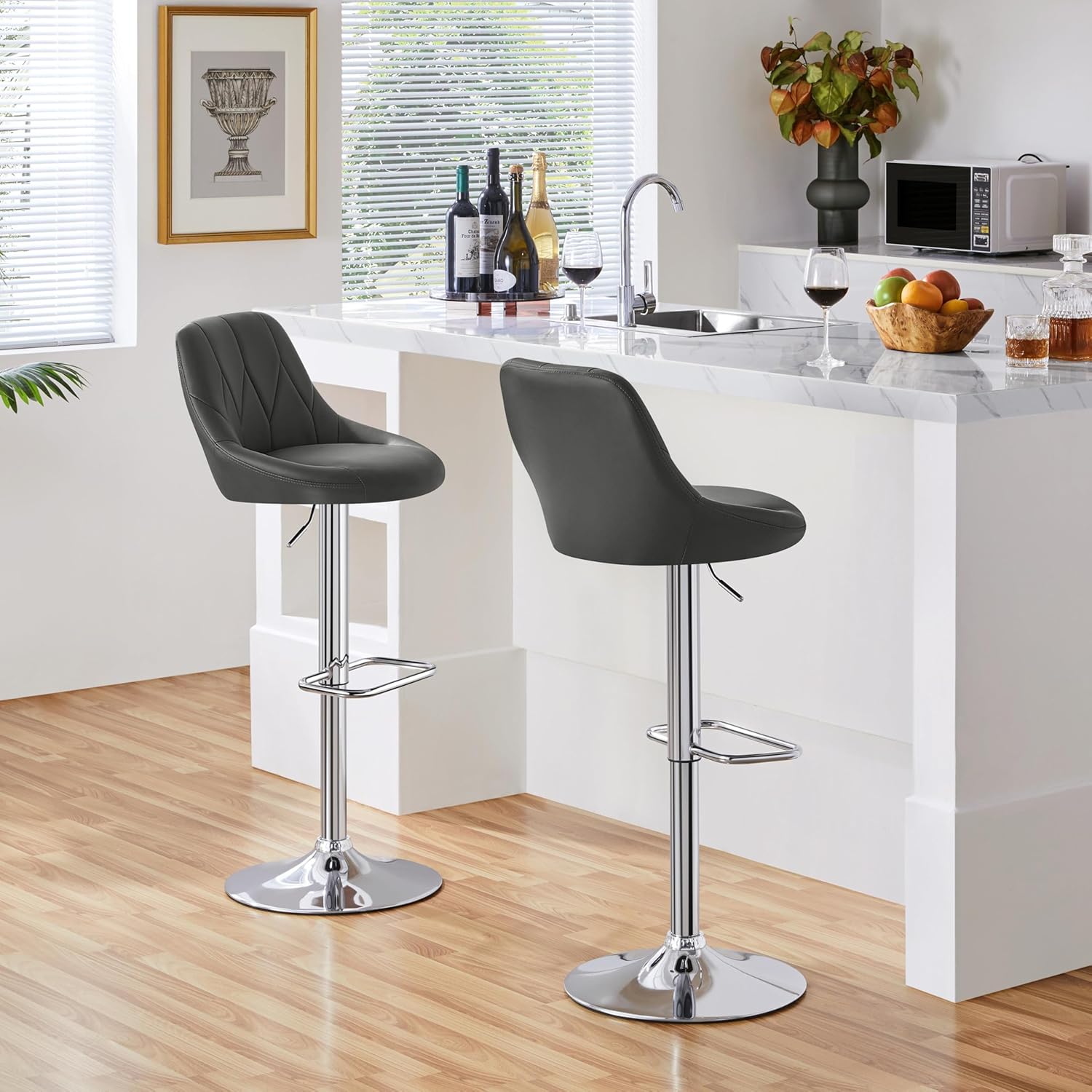Detalle de Yaheetech Set 2 Sgabelli Bar Alti Regolabili con Schienale Girevole – design moderno in similpelle