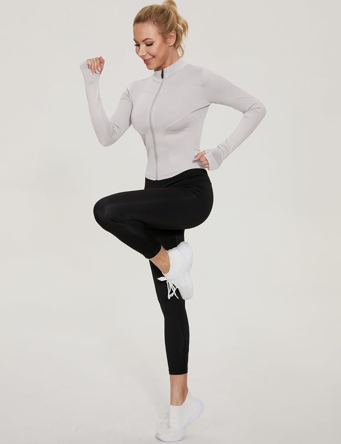 Thumbnail 5 de IECCP Damen Gym Top Langarm mit Halbem Reißverschluss & Daumenloch – Sportshirt für Yoga, Fitness & Lauftraining