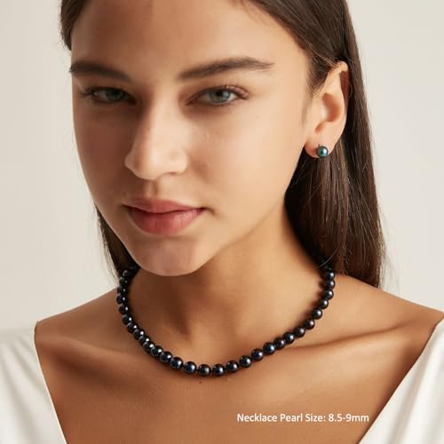 Detalle 2 de YAMI Tahitian Black Pearl Necklace, 8.5-9mm Round Pearl Necklace for Women