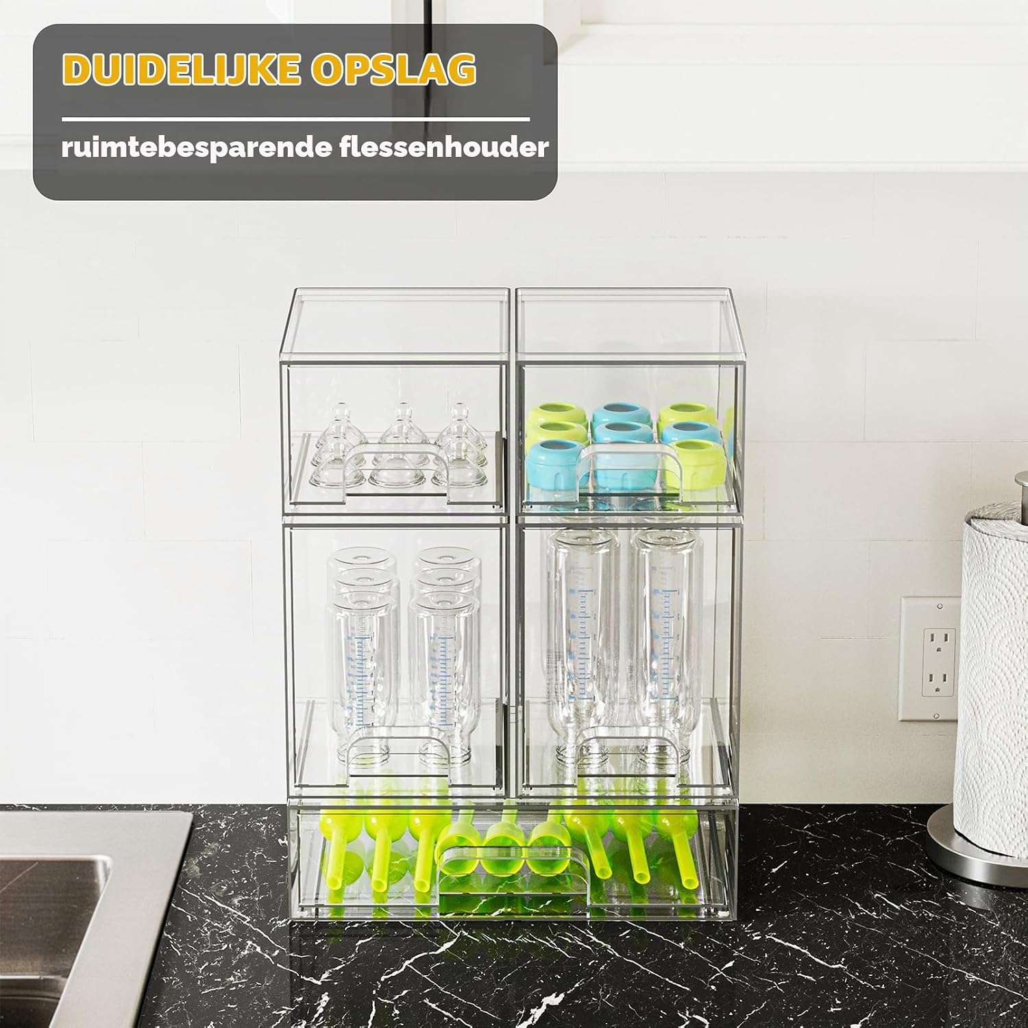 Detalle 1 de SpaceAid 71NPSN-01K5-2S2M1L babyflesorganizer van acryl, 5 transparante lades