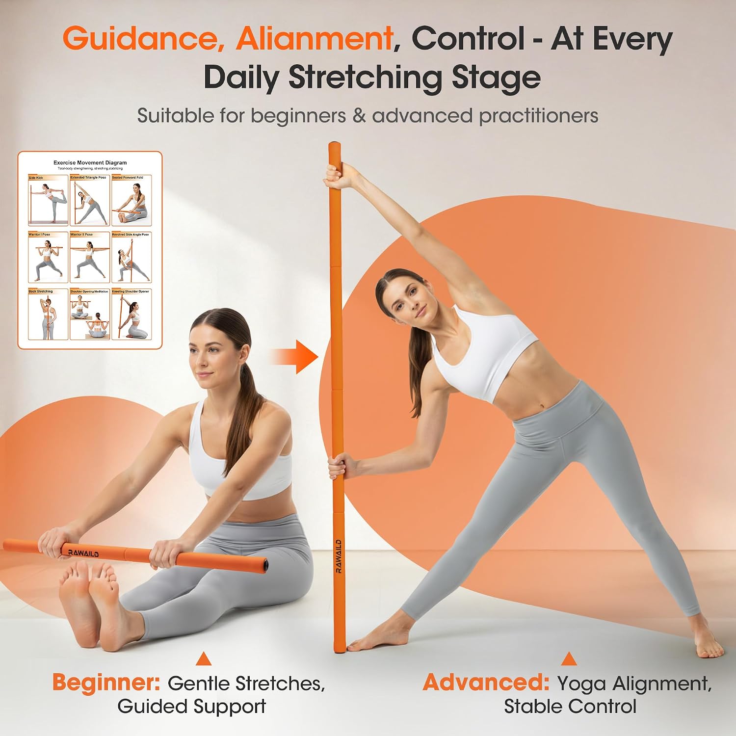 Detalle de RAWAILD Yoga Mobility Stick, 5 ft