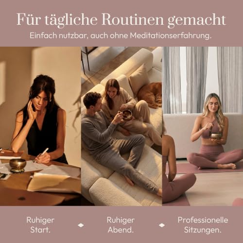 Detalle de Silent Mind Klangschale Ø9 cm Bronze – Handgefertigtes Komplett-Set für Anfänger