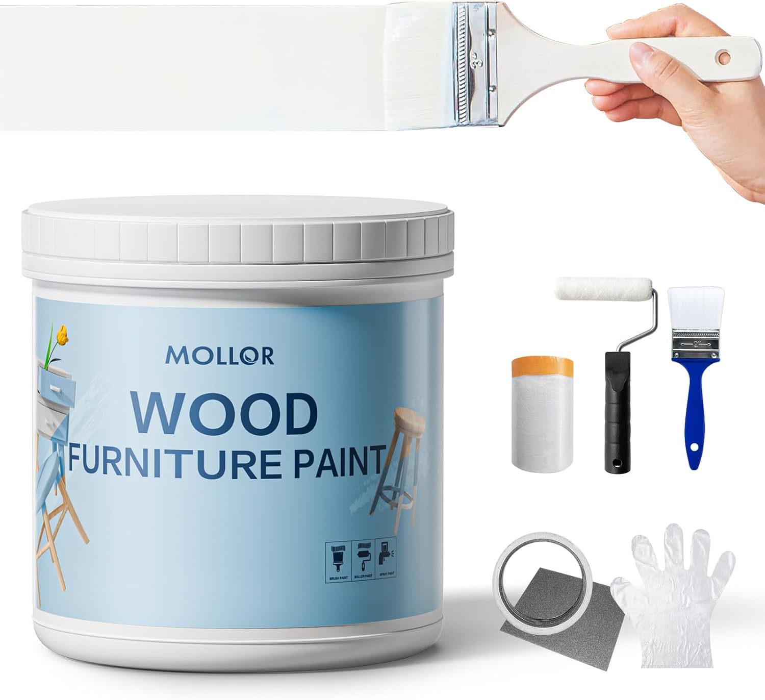 Mollor Matt Weiß Holzfarbe Innen – Vielseitige Kreidefarbe für Möbel (32oz/1kg)