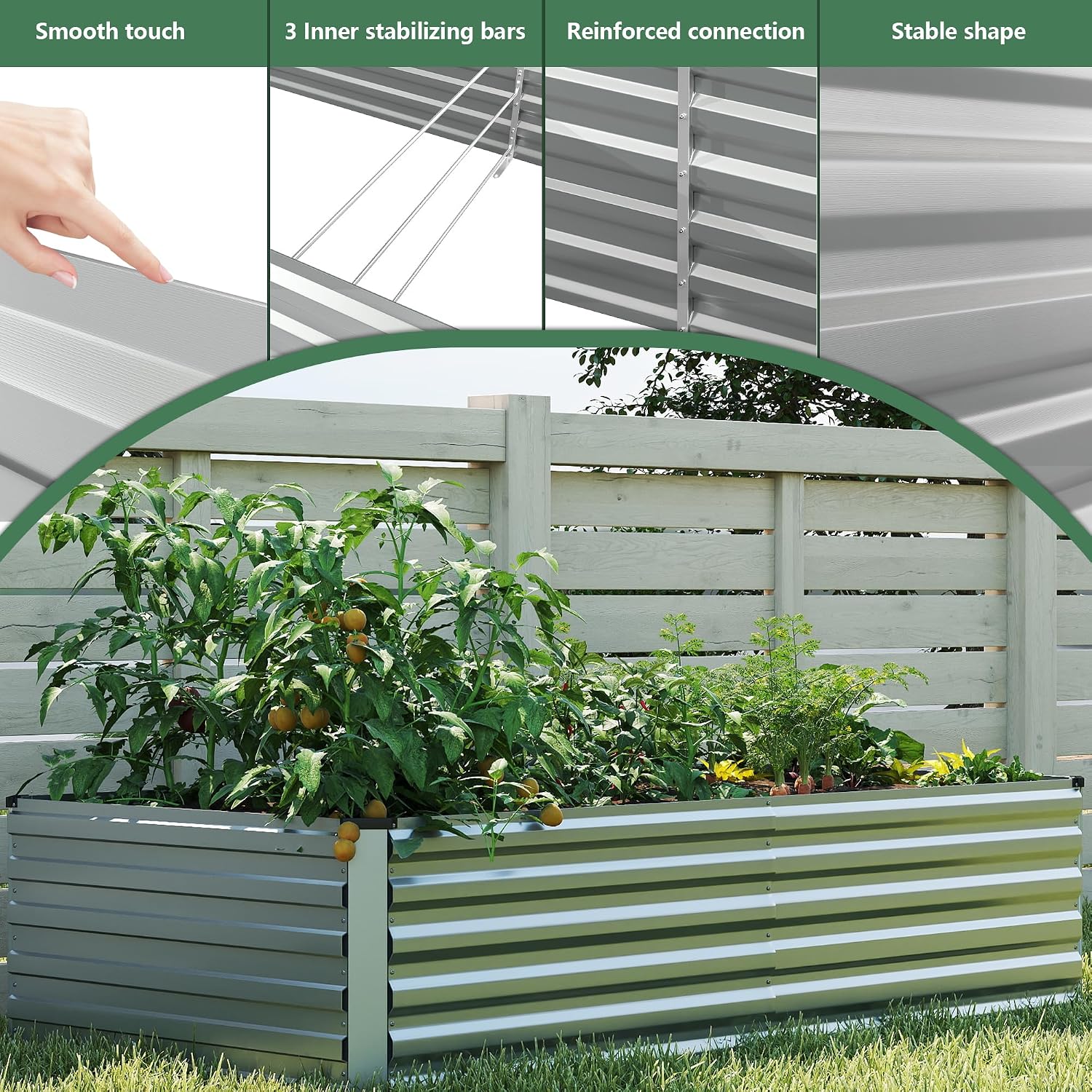 Detalle de FOOWIN 8x4x2ft Galvanized Steel Raised Garden Bed, 478-Gallon Capacity
