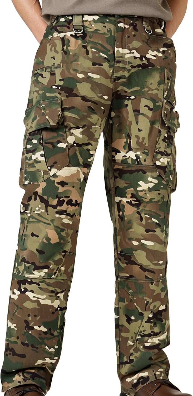 Detalle de LANBAOSI Mens Tactical Ripstop Trousers with Knee Pad Pockets – Practical Cargo Pants for Outdoors
