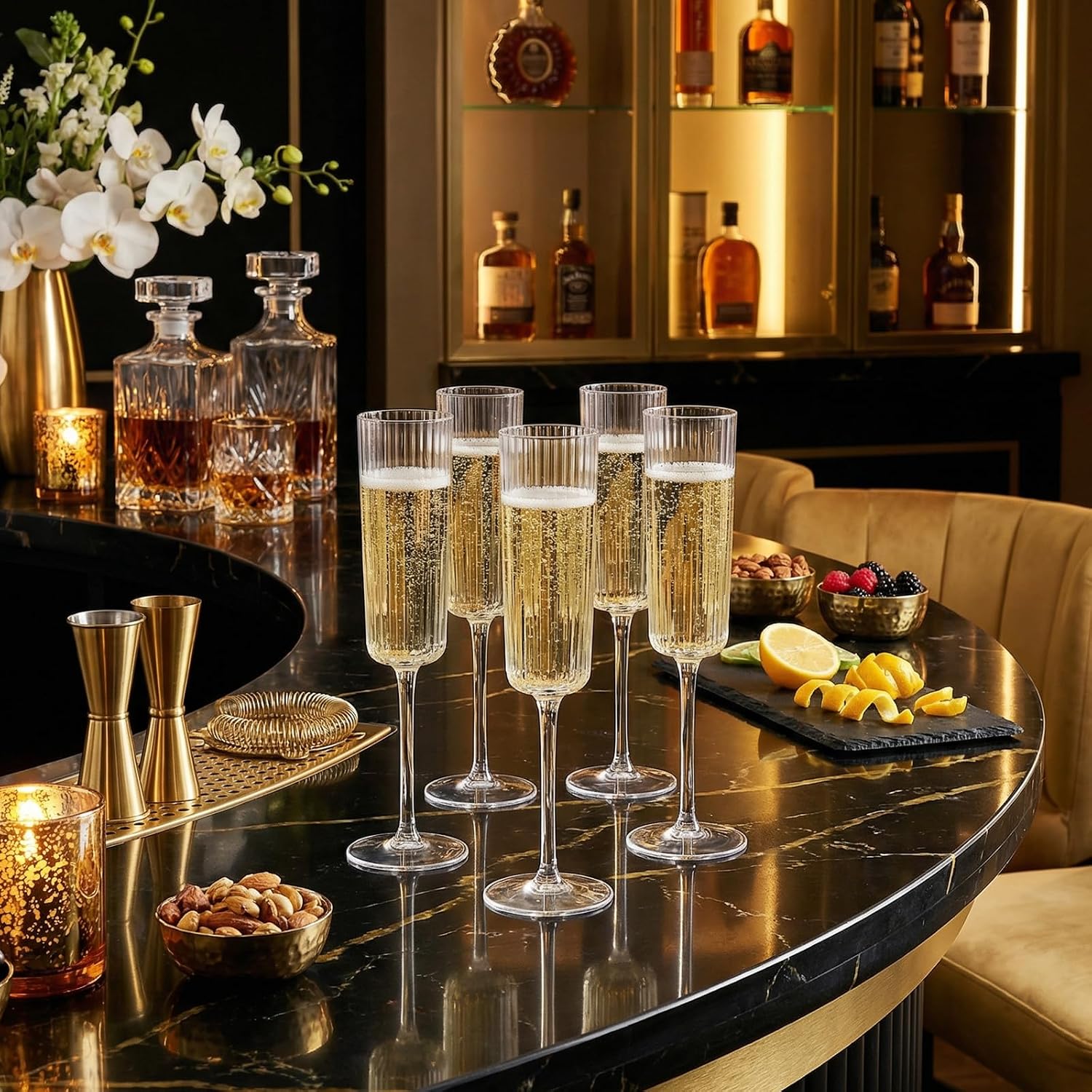 Detalle de Joyido 36 Pack Plastic Champagne Flutes - 6oz Ribbed Clear Disposable Glasses