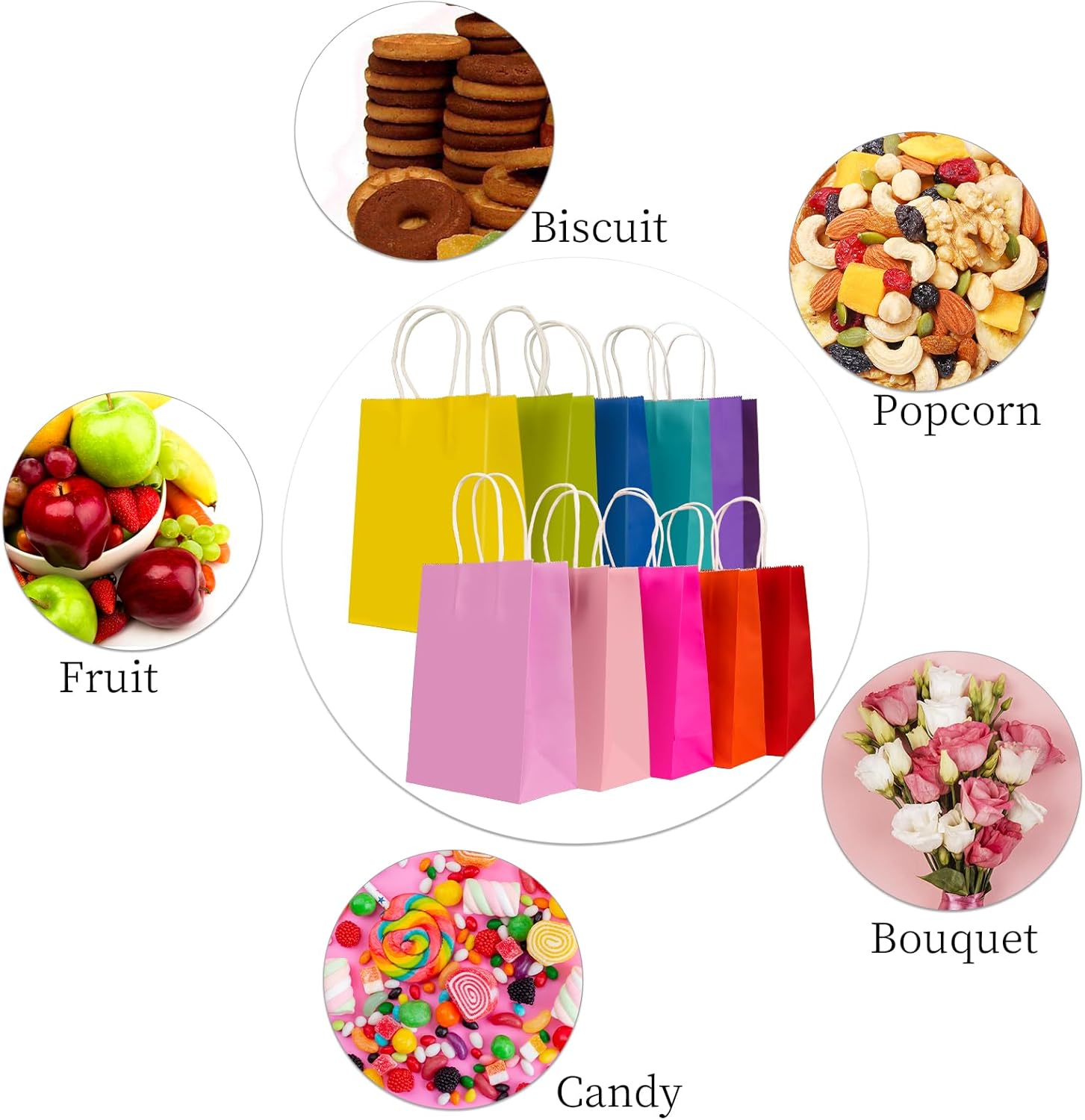 Thumbnail 2 de 30 Stück Papiertüten 10 Farben mit Henkel – Kraftpapiertüten für Geschenke, Hochzeit, Kindergeburtstag