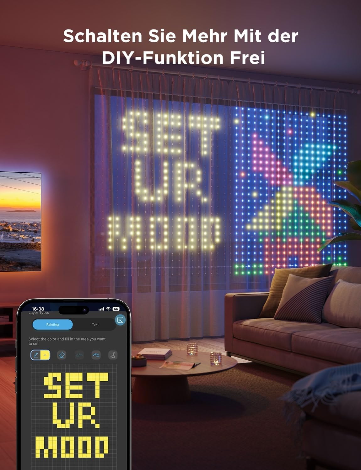 Thumbnail 2 de Govee Curtain Lights 3×2m – Intelligente Vorhang-LED mit DIY GIF, RGBIC-Deko