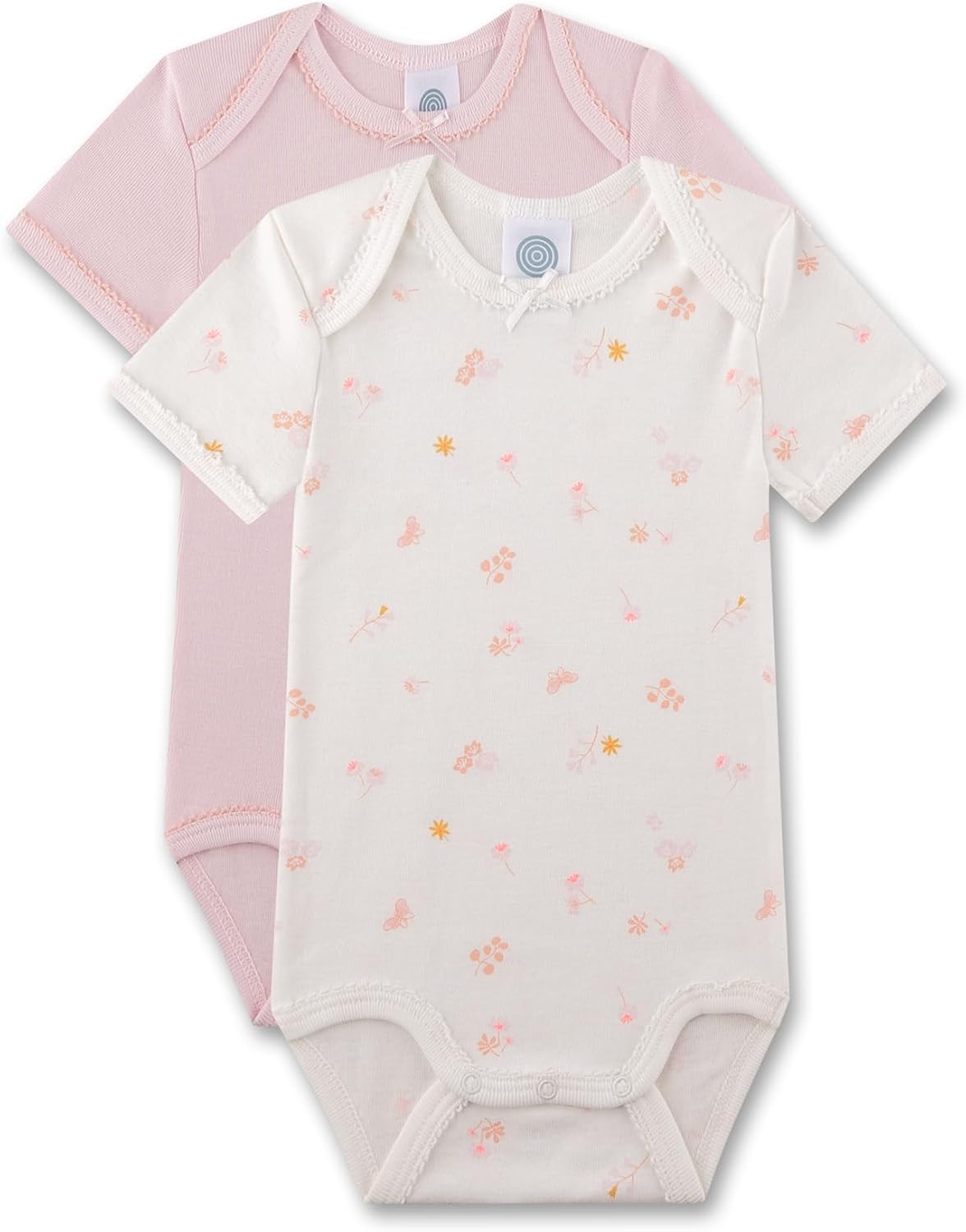 Detalle de Sanetta Baby-Body kurzarm im Doppelpack rosa & off-white Blumen (2er Set) aus Bio-Baumwolle