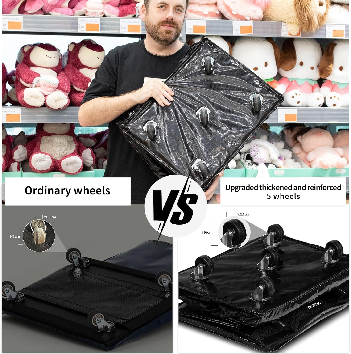 Thumbnail 4 de EROBSKJ Large Black Reusable Grocery Bag on Wheels (Foldable Rolling Tote)