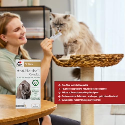 Detalle de Doppelherz Complesso Anti Hairball per gatti – 25 snack cremosi con fibre e olio di salmone