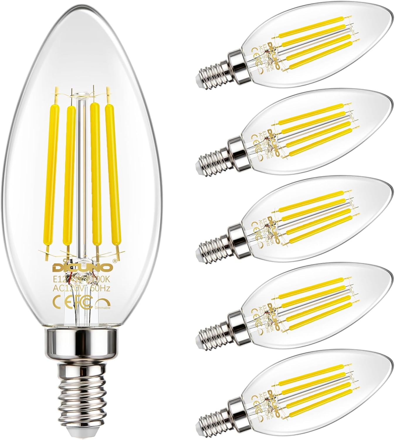 Detalle de DiCUNO E12 B11 Candelabra LED Bulbs, 4W, 5000K, Dimmable, 6-Pack