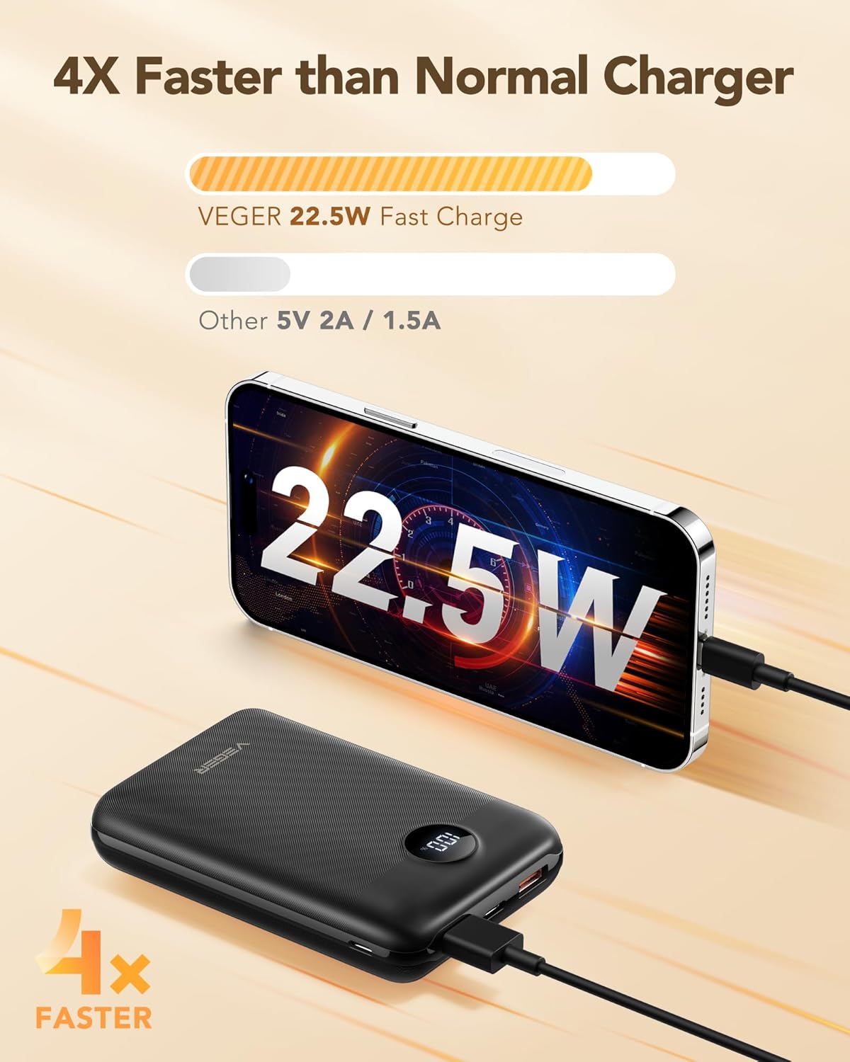Thumbnail 2 de VEGER Power Bank 20000 mAh 22,5W con USB-C PD 3.0, QC 4.0 e display LED