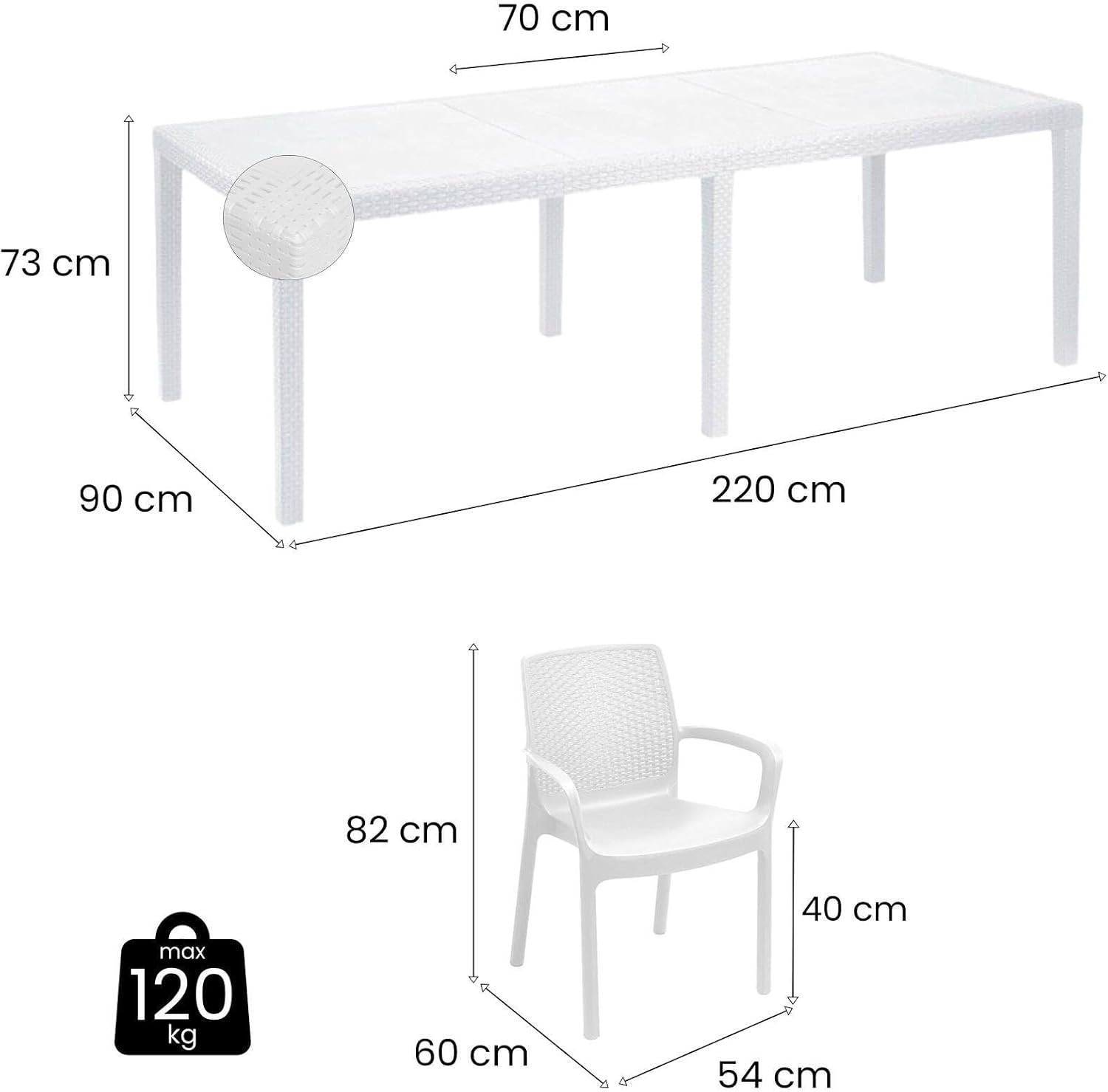 Detalle de Dmora Set Salotto da Esterno Manarola: tavolo allungabile con 4 sedie in stile rattan, 100% Made in Italy