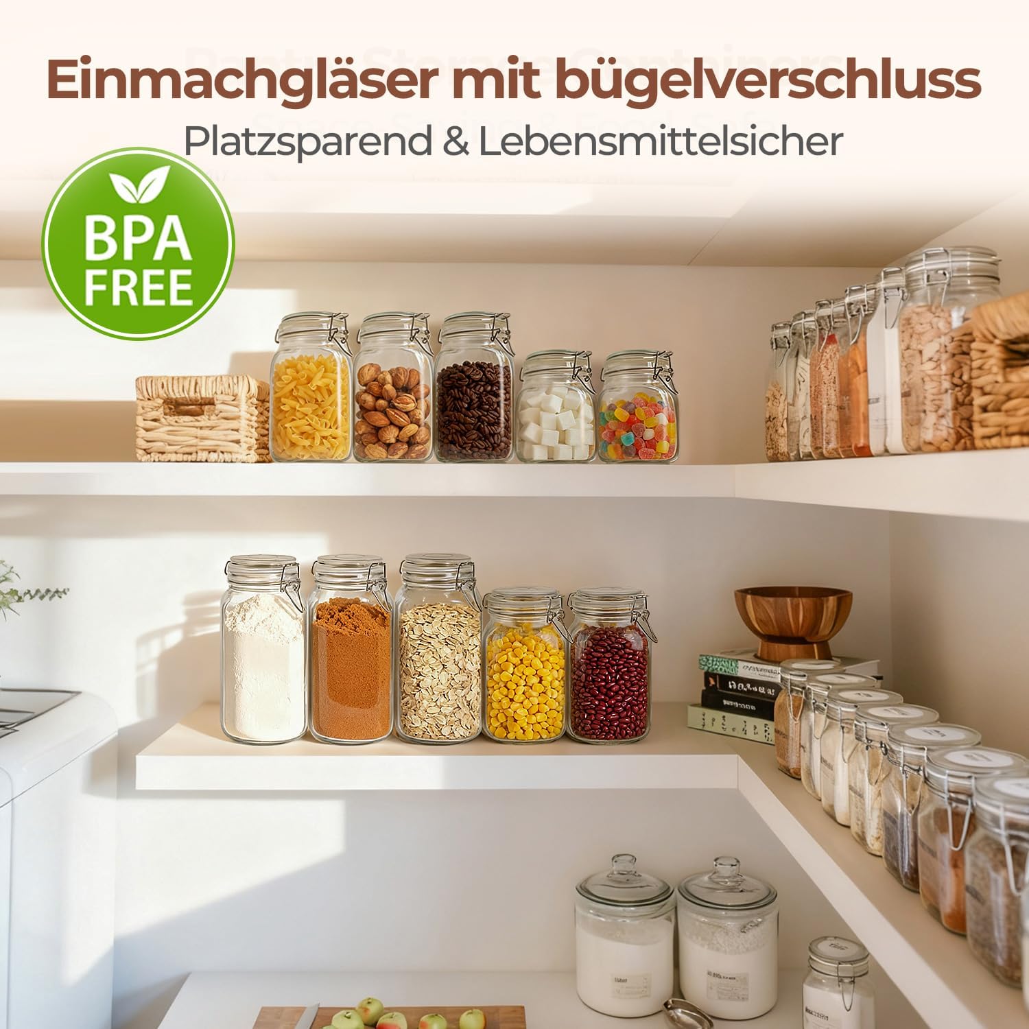 Detalle 2 de ComSaf Einmachgläser 1,5L – 3er-Set Bügelverschluss, luftdicht, wiederverwendbar