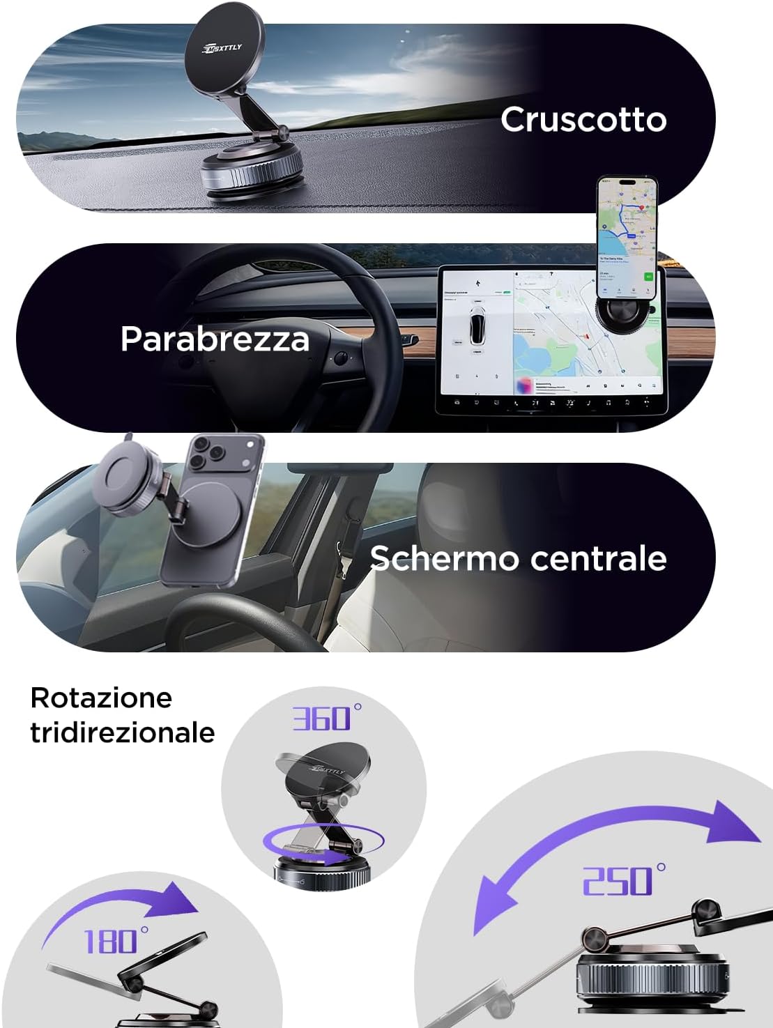 Thumbnail 1 de MSXTTLY Vmag‑S2 Supporto auto magnetico 360° per iPhone 17–12 Pro Max