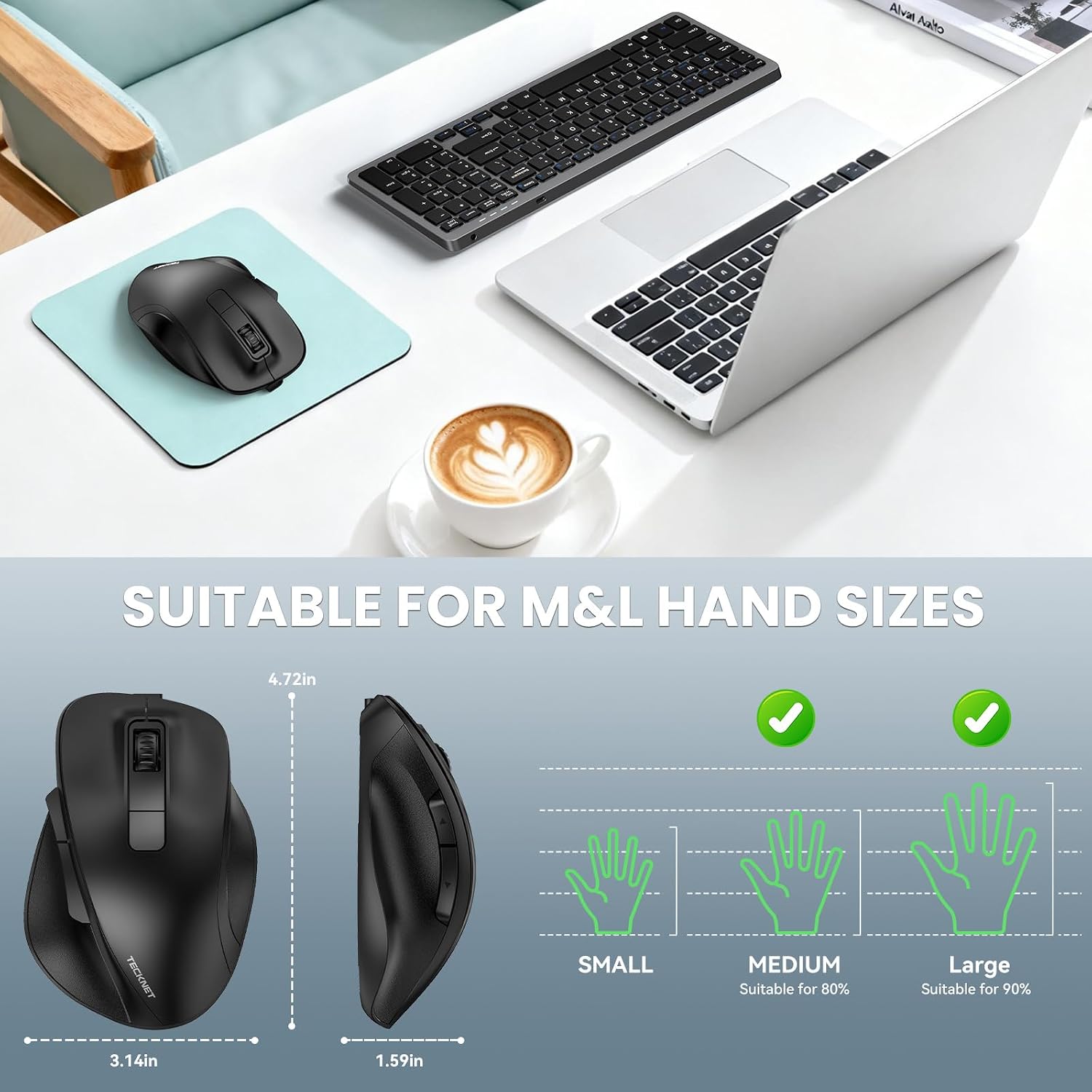 Thumbnail 5 de TECKNET Bluetooth Mouse 4800 DPI Ergonomic 🖱