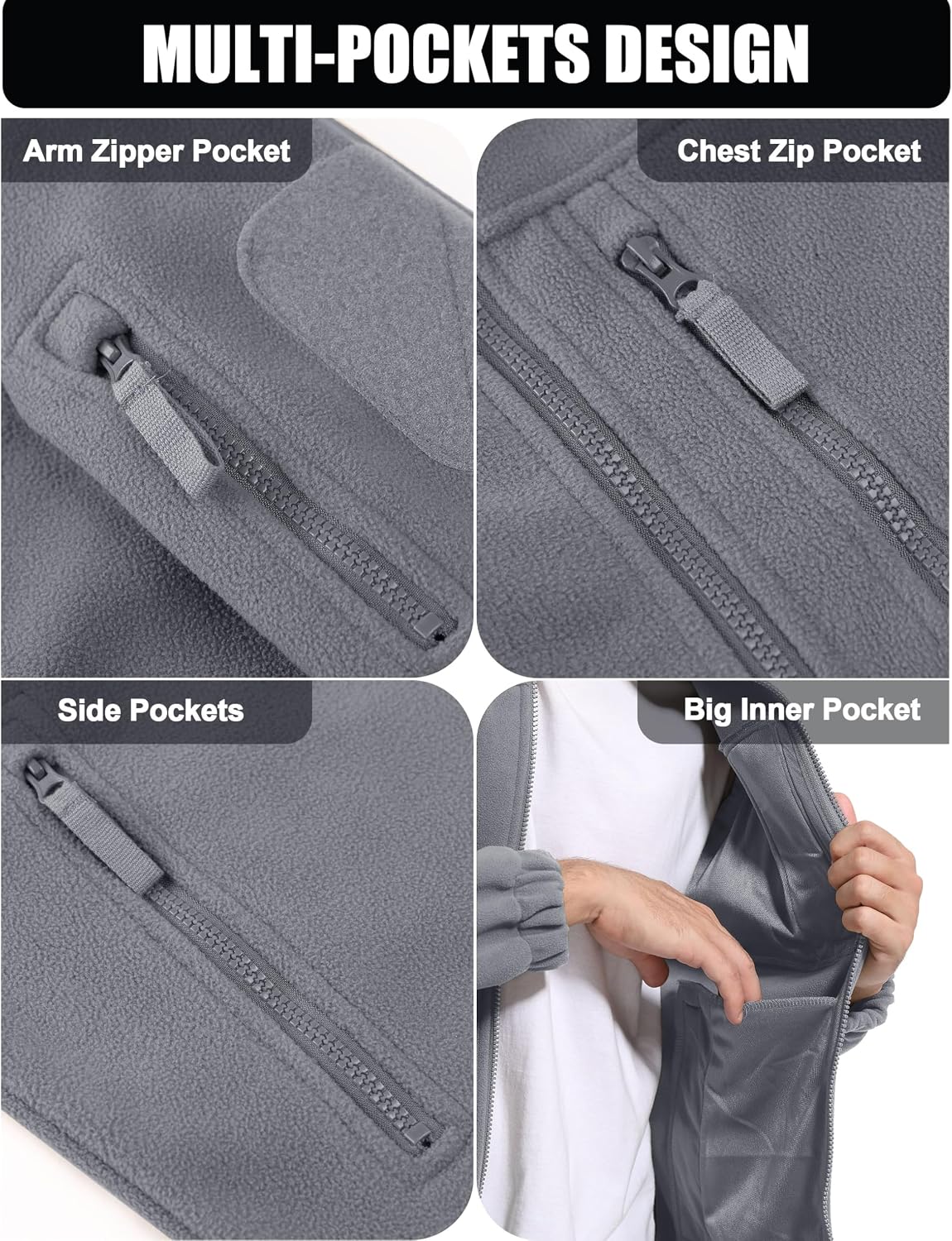 Thumbnail 4 de CRYSULLY Men's Fleece Jacket, Tactical Work Coat with Five Zip Pockets
