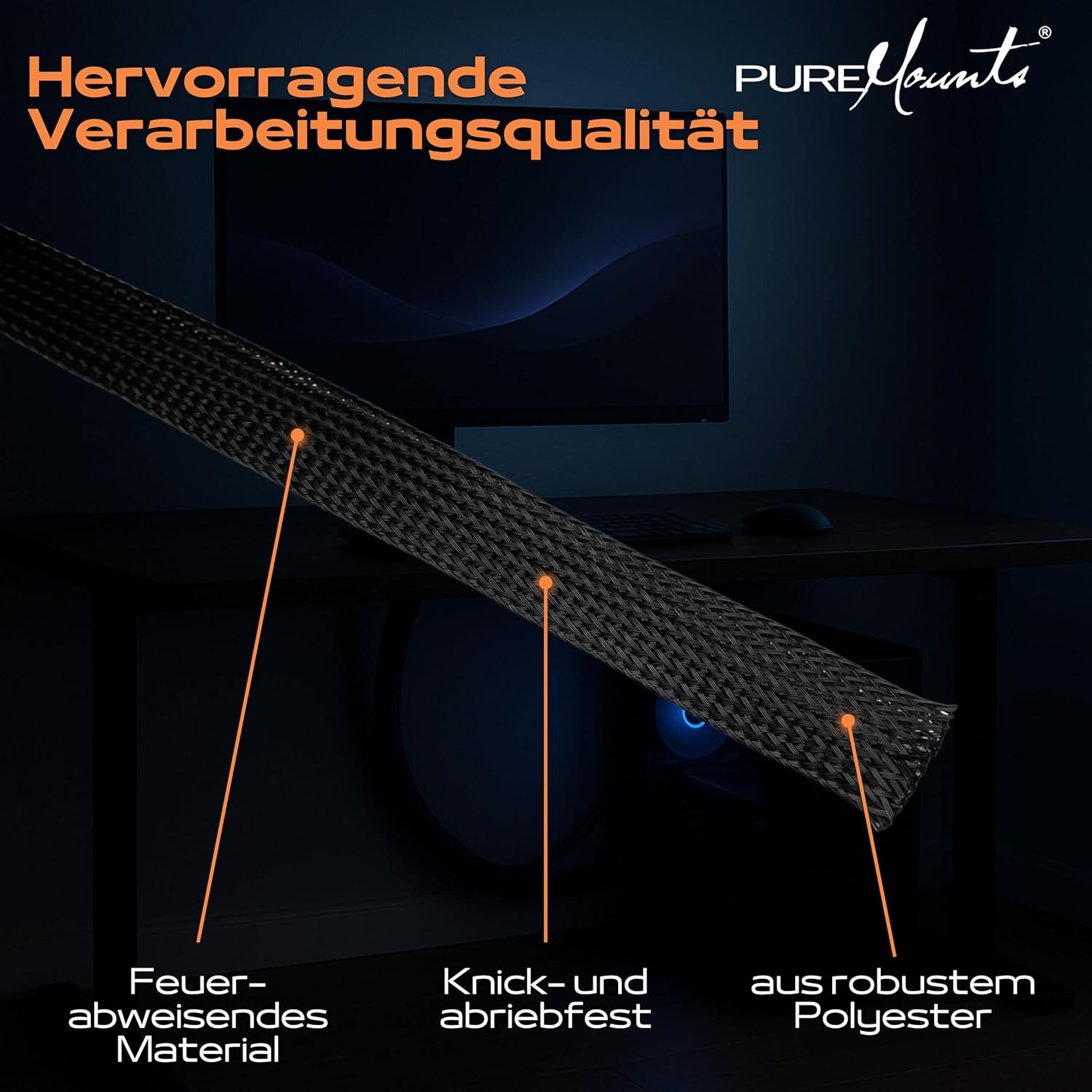 Thumbnail 5 de PureMounts PM-SOCKS-20B-50 Universeller Polyester-Kabelschlauch (selbst zusammenziehend), Ø 20 mm, schwarz, Rolle 50 m