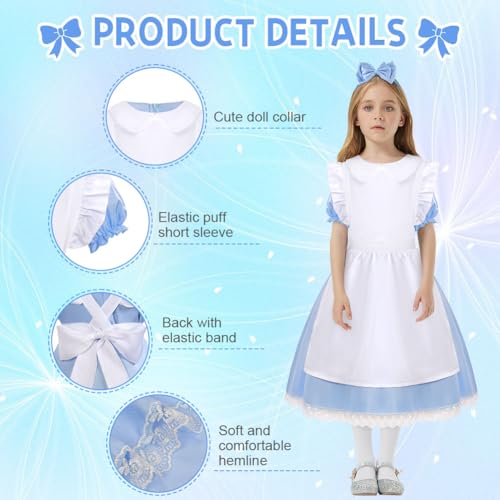 Thumbnail 1 de Aomig Vestido de Alicia en el País de las Maravillas Azul, Disfraz de Princesa Niña con Delantal y Diadema para Halloween, Cumpleaños, Carnaval
