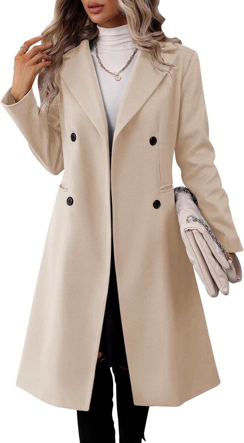Detalle 2 de Danedvi Womens Long Double-Breasted Pea Coat