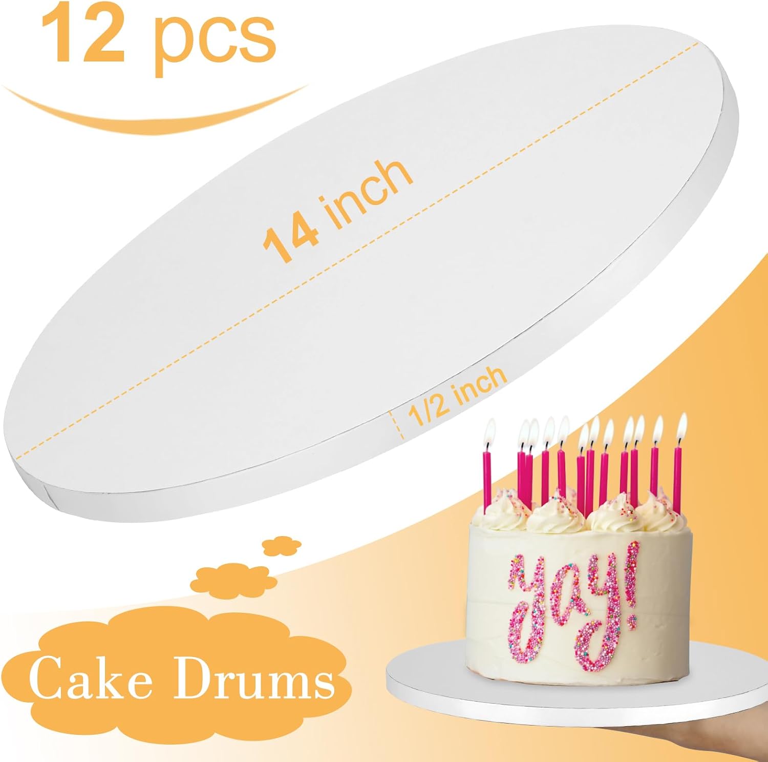 Thumbnail 2 de Sudaya T-6DGD-FT-81012 14-Inch Cake Drums, 1/2-Inch Thick, White, 12-Pack
