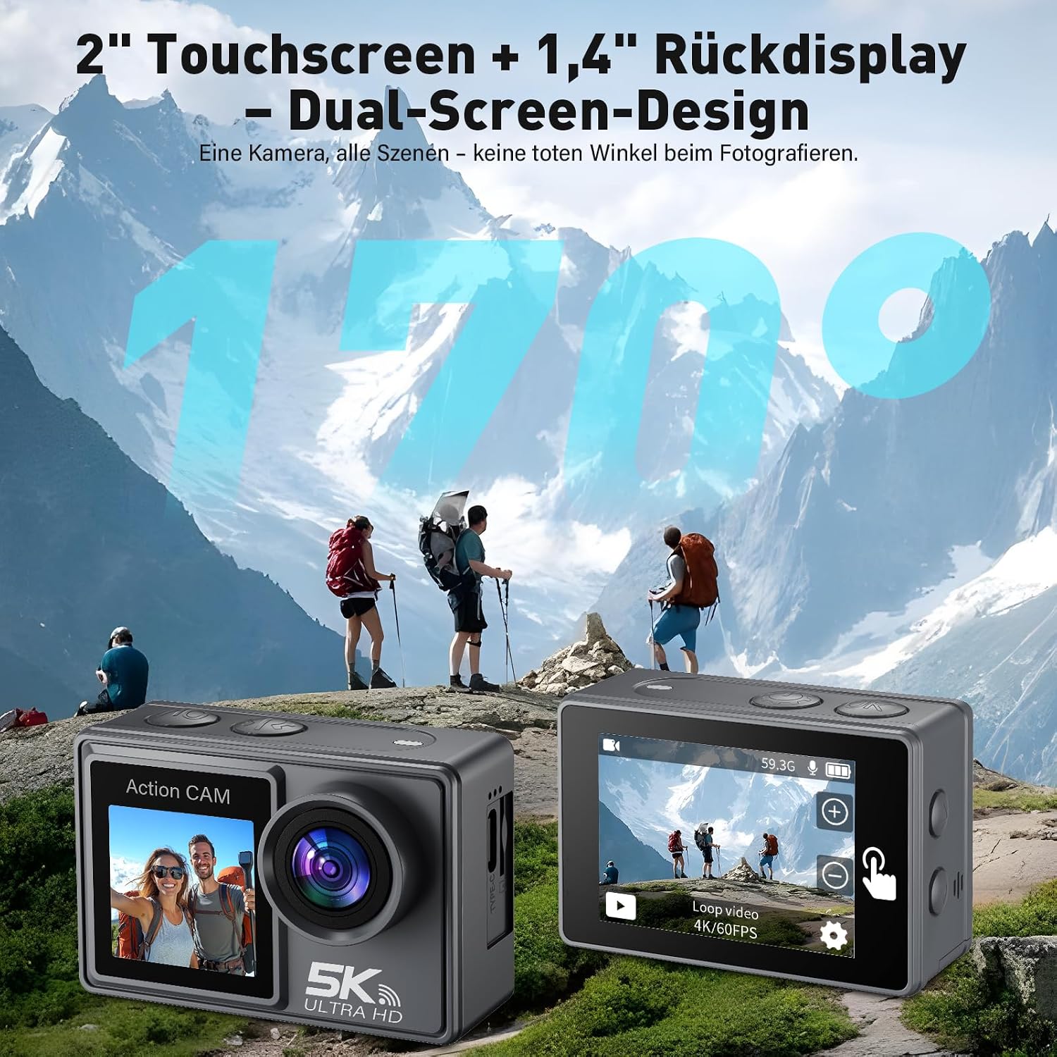 Detalle 1 de Ruycllo Action Cam 5K 50 MP Unterwasserkamera