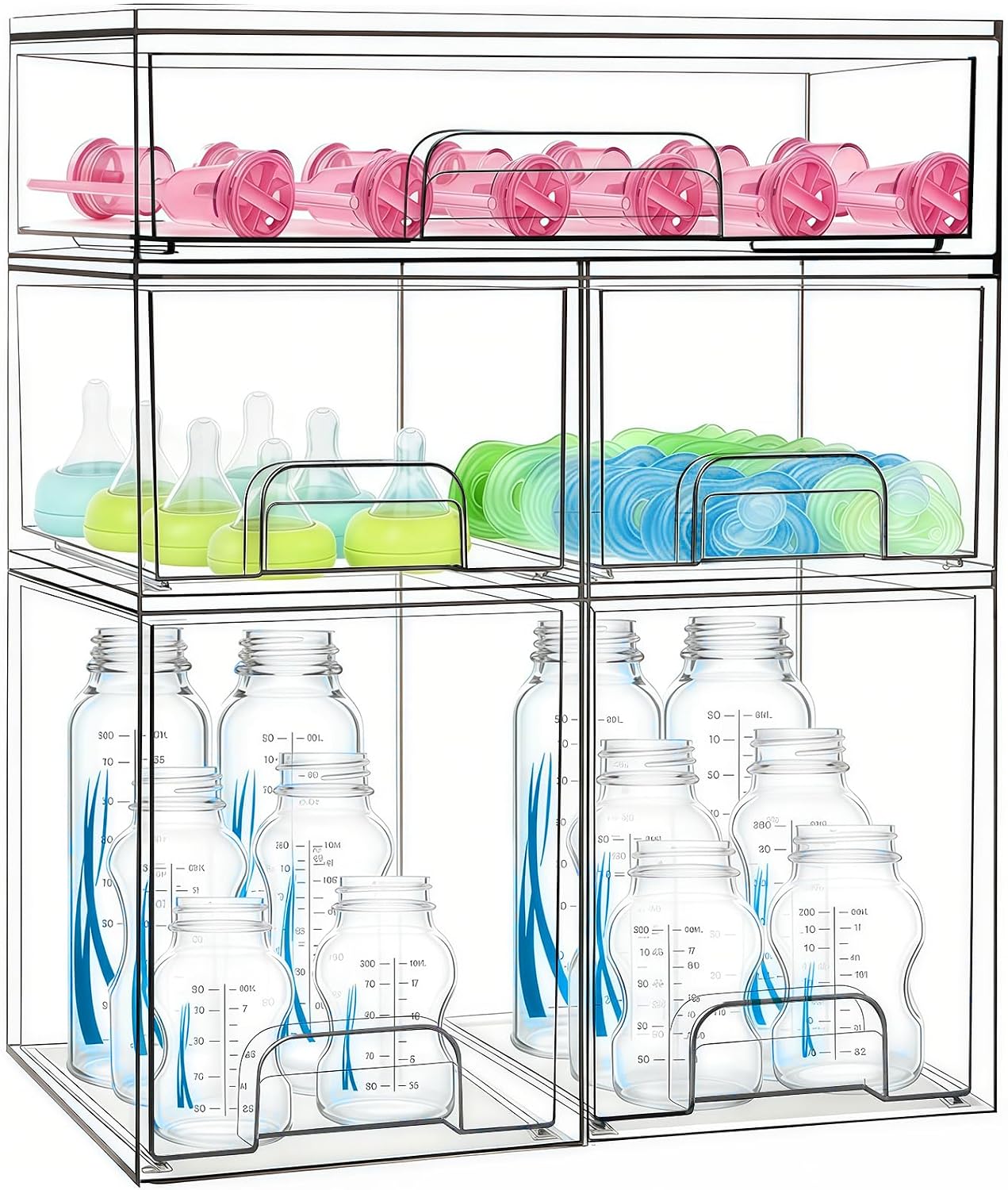 Detalle de Gifhomfix GF-BYST-5P 5-Drawer Baby Bottle Organizer, Clear and Stackable