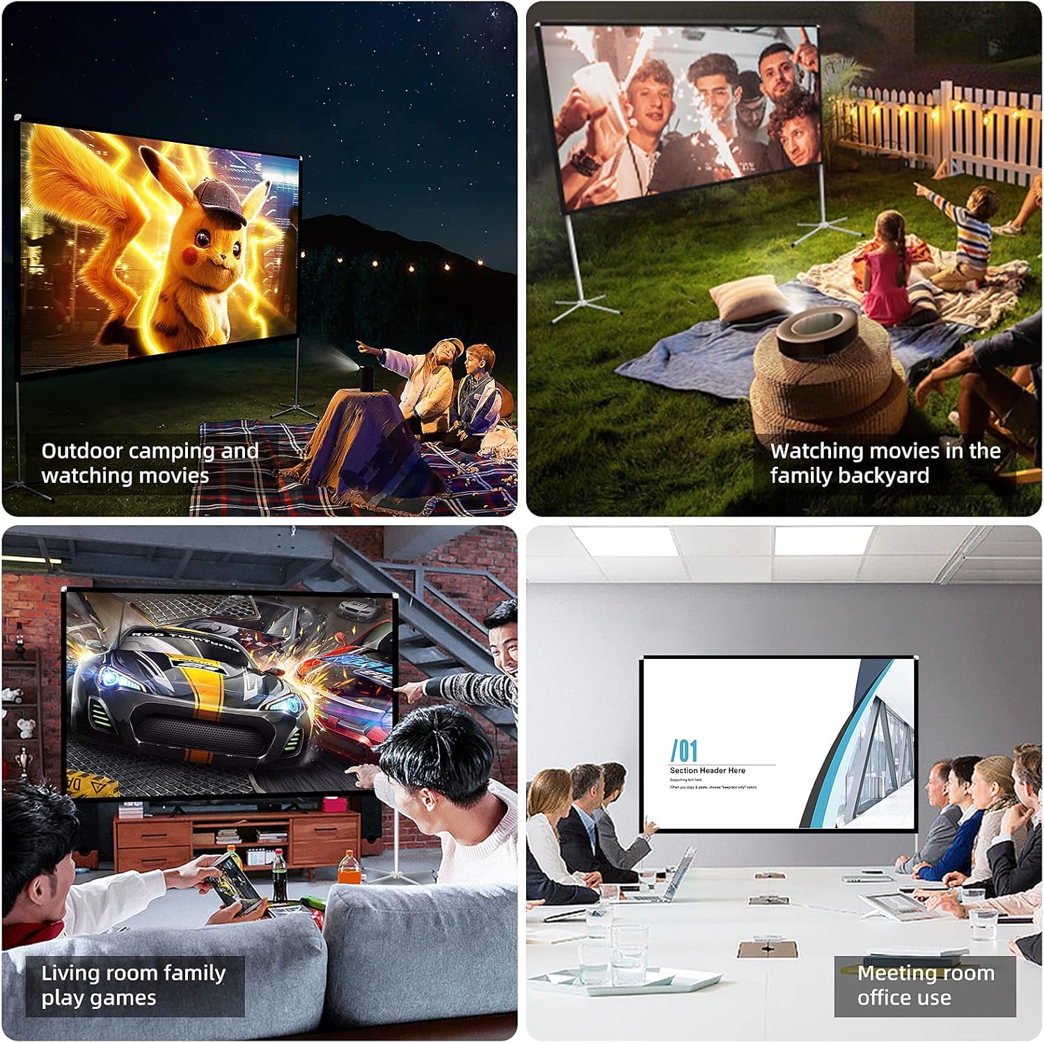Thumbnail 1 de Portable Projector Screen with Stand (Outdoor Camping Projection Screen, 80 inch, 16:9)