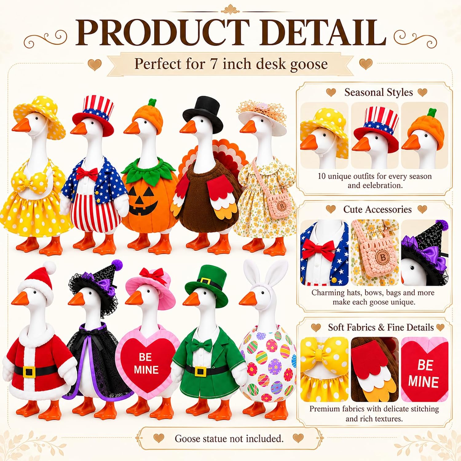 Detalle de SECVOY Desk Goose Outfits 10-Piece Seasonal Set for 7-Inch Desk Geese