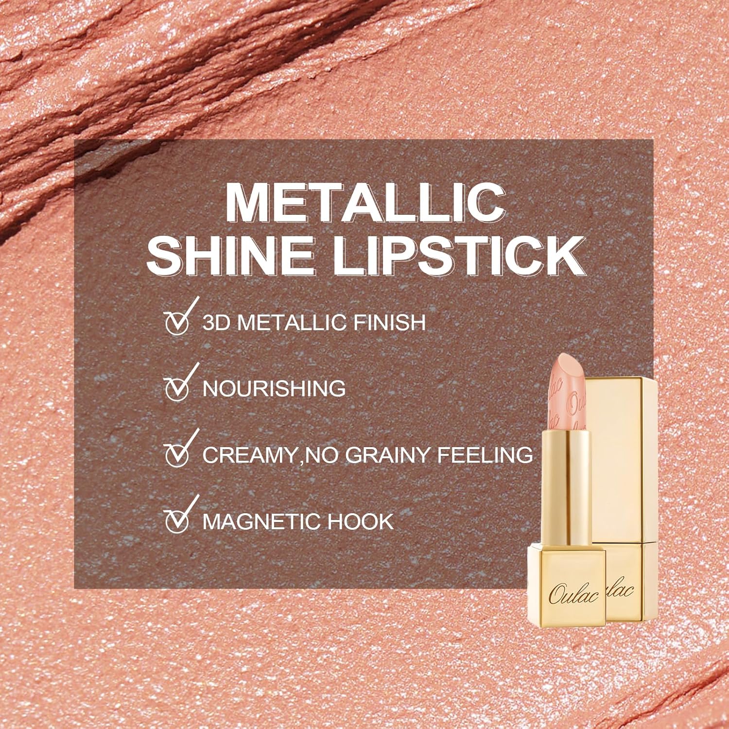 Detalle 2 de Oulac Matte Lippenstift Metallisch Glänzend „GM06 Hugs“ – pflegend, vegan & mit metallic-glitzerndem Finish