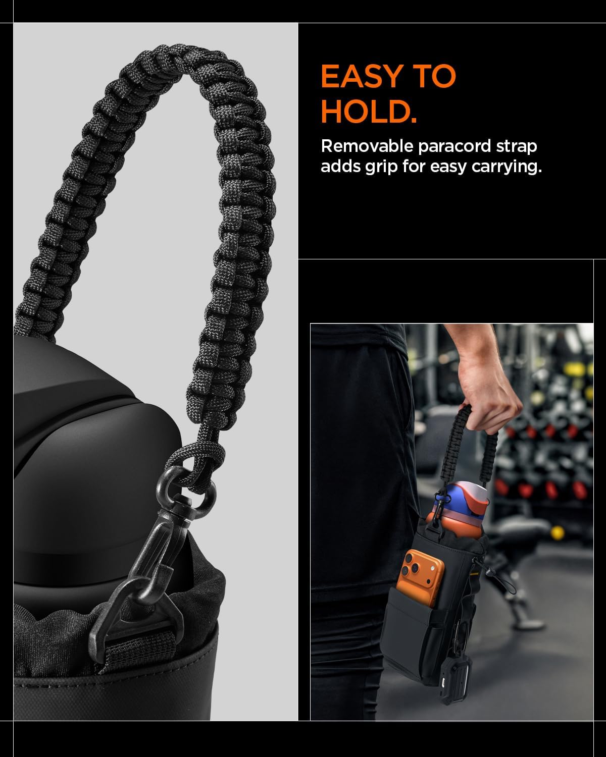 Detalle 2 de Sac-Bouteille Sport magnétique Spigen Life LF500 (20-40 oz) avec compartiment téléphone et bandoulière – Noir