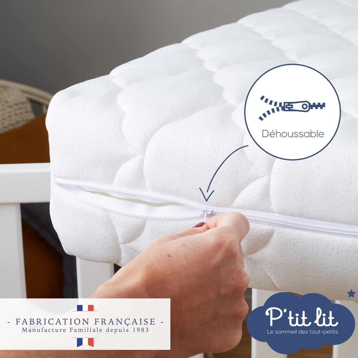 Thumbnail 4 de P'TIT LIT Matelas Bébé Bamboo 60x120 cm — Visco doux, déhoussable et fabrication Française