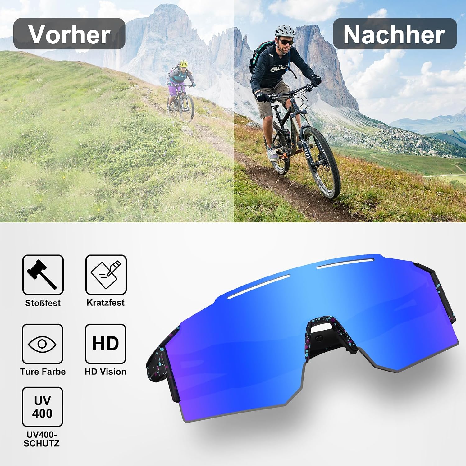 Detalle de DUDUKING Fahrrad-Sonnenbrille mit UV400-Schutz und Baseball-Brillenrahmen (31 g)